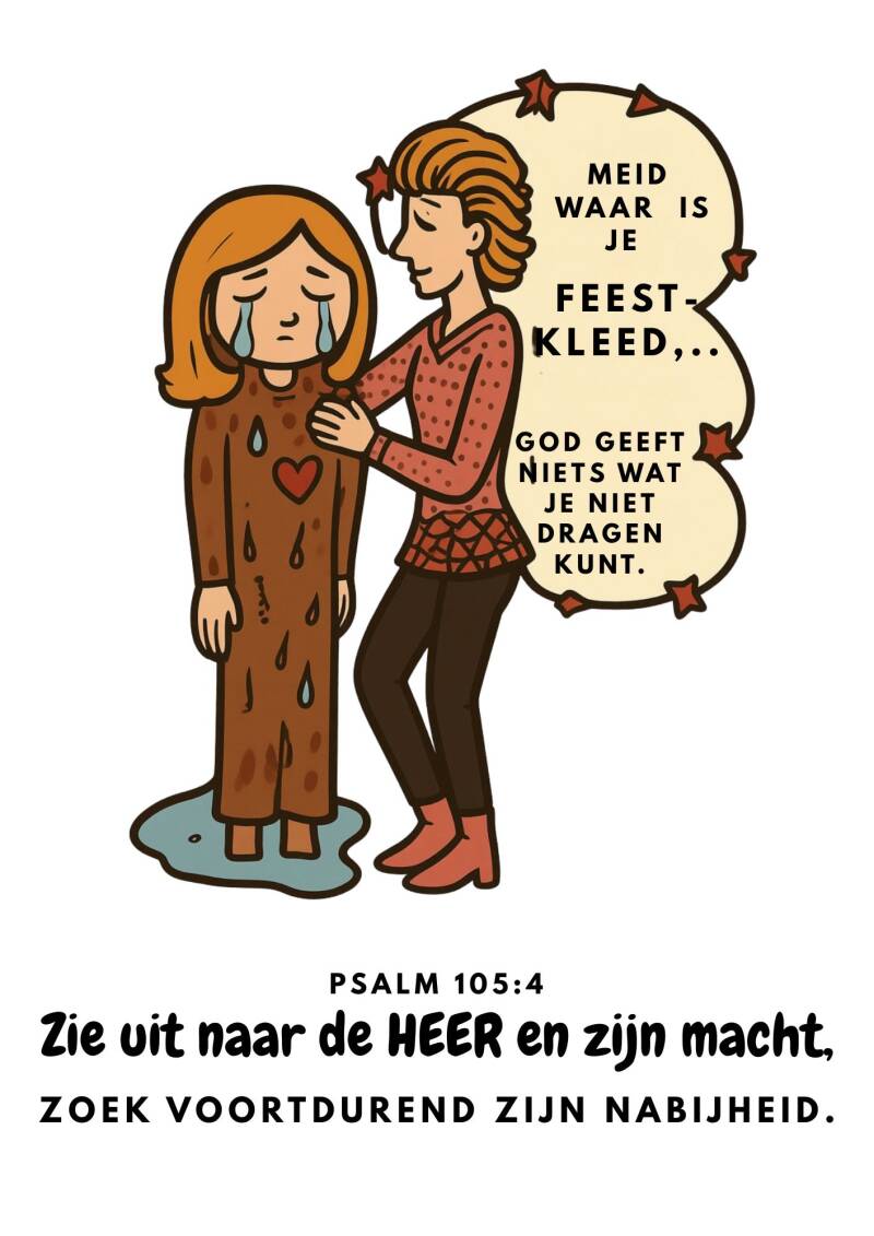 cartoon huilend meijse bemodiging met de bijbel 