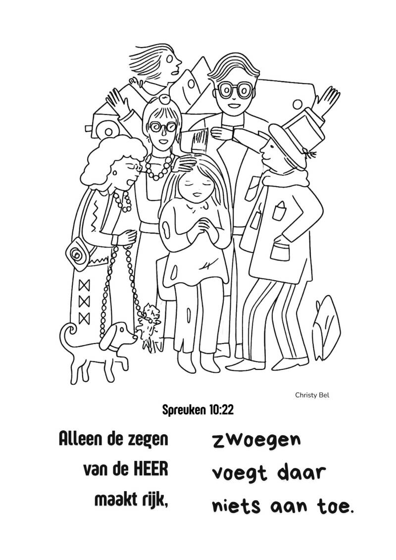 Zegenen betekent iemand het goede (van God )toe wensen. Daarom kun je hier ( zie link) kleurplaten vinden met lieve wensen en felicitaties zoals, een fijne Vaderdag Moederdag of gefeliciteerd.