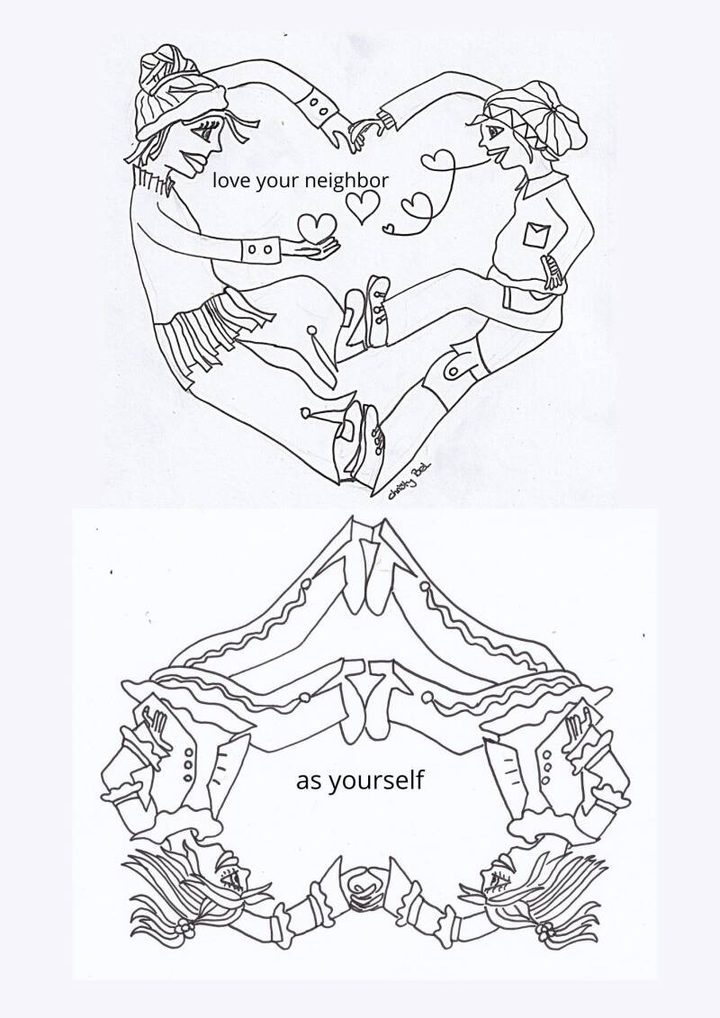 love your neighbor as yourself  gratis kleurplaten met bijbelteksten free coloring pages with bible verse Christy Bel www.gratiskleurplatenmetbijbeltekst.nl  
