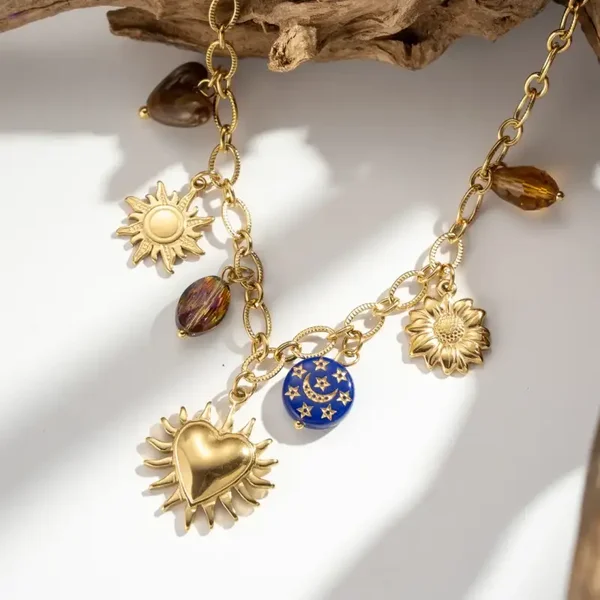 Collier pendentif cœur solaire acier inoxydable protecteur