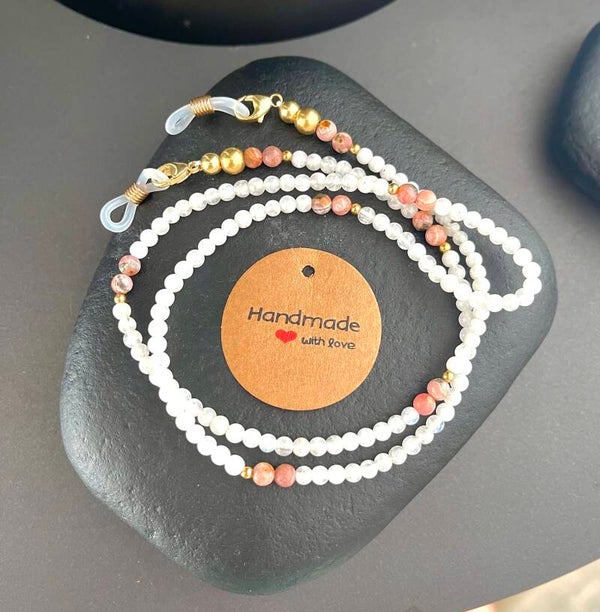 Brillenkette Mondstein & Rhodonit