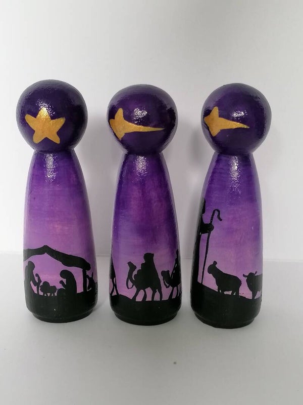 Kerstverhaal peg set 9cm paars