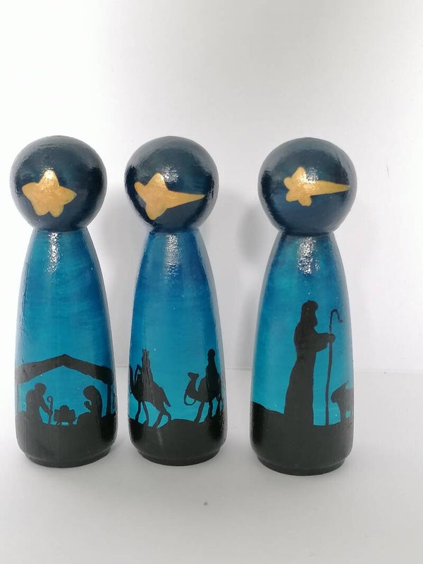 Kerstverhaal peg set 9cm blauw