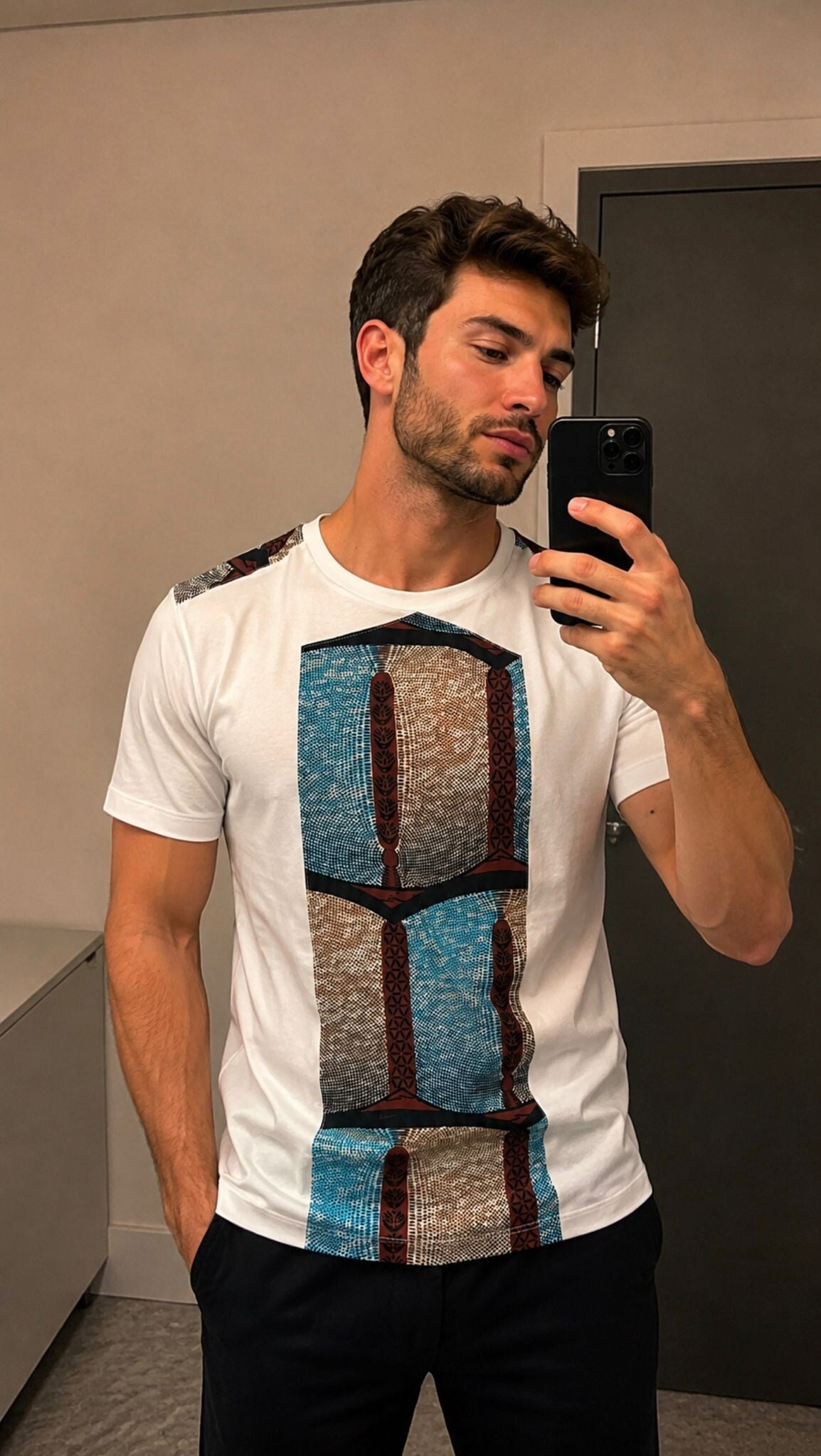 T- shirt blanc avec empiècement wax