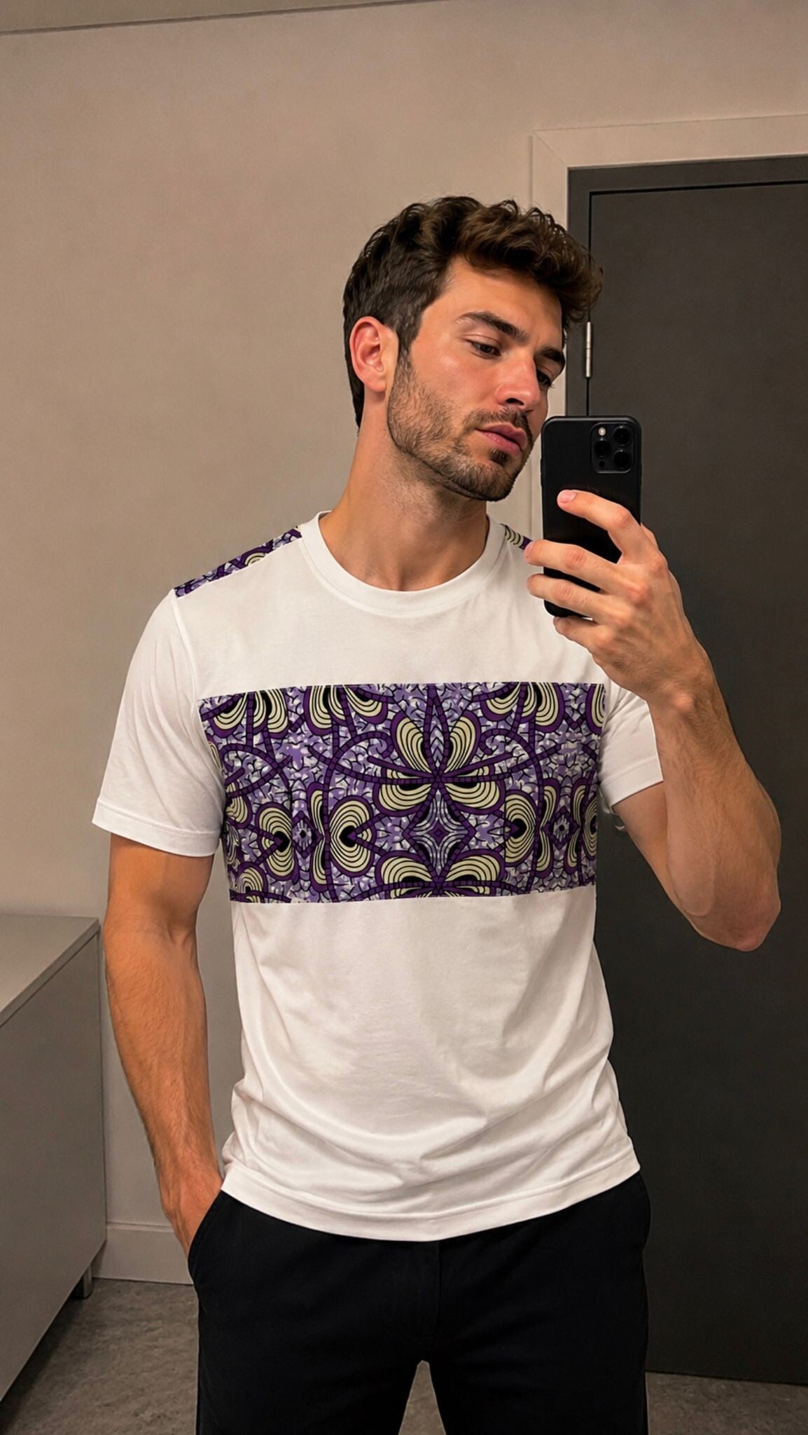 T- shirt blanc avec empiècement wax