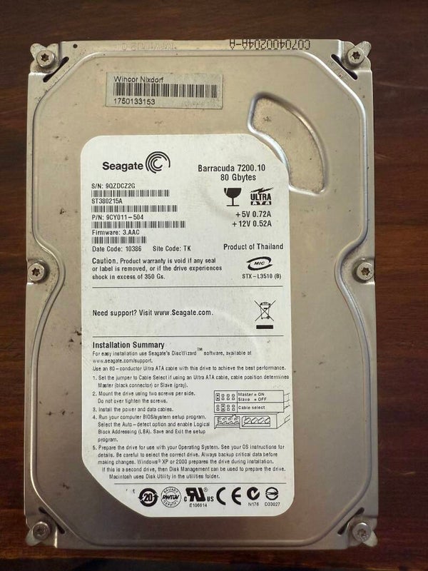 disque dur Seagate barracuda 80gb