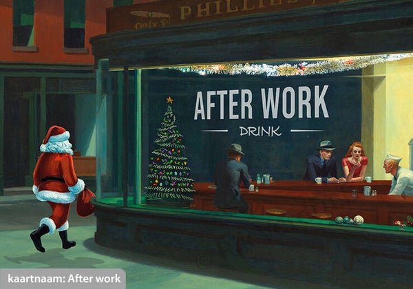 Kerst- & Nieuwjaarskaart: After work (AI naar E. Hopper)