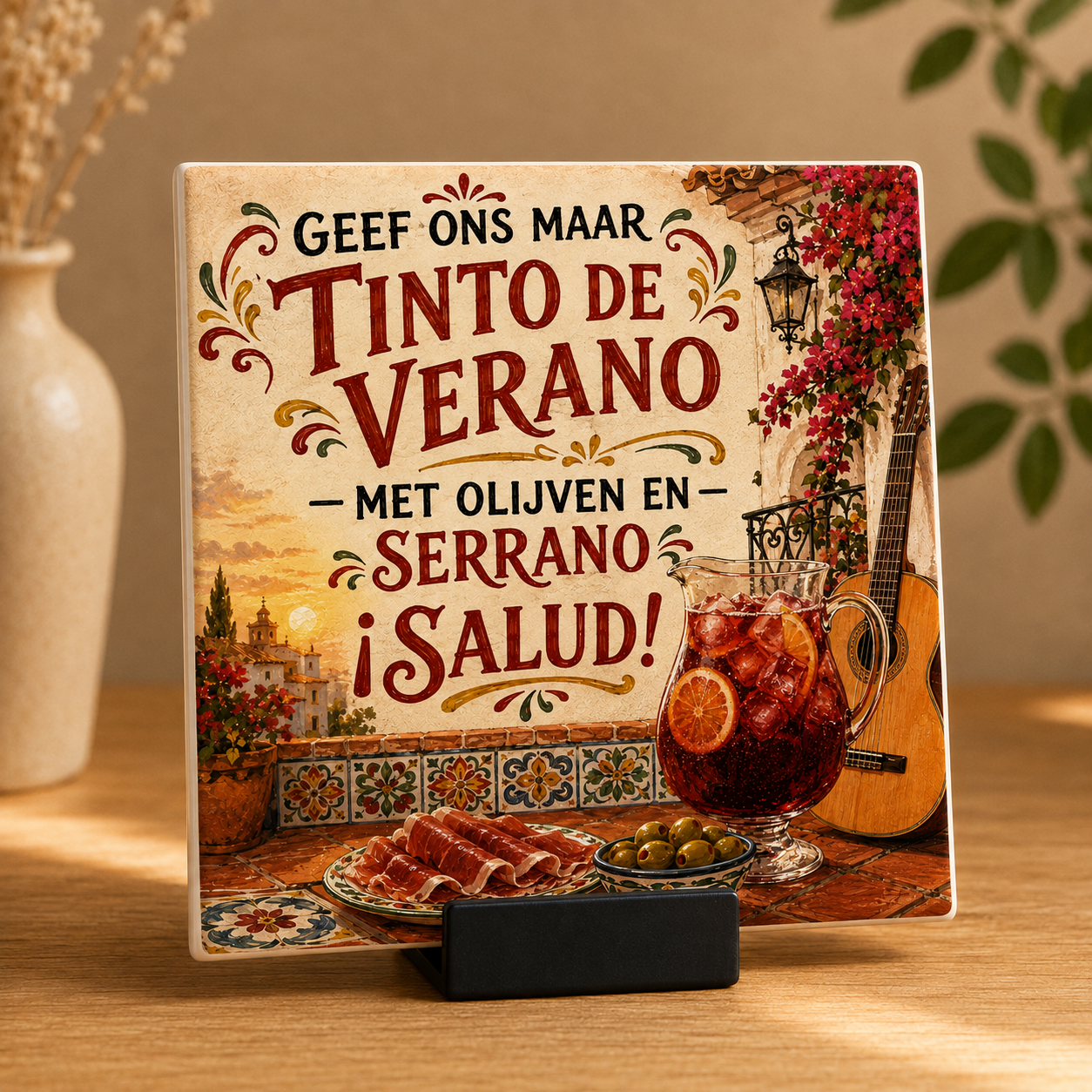 Geef ons maar Tinto de Verano – Spaans tegeltje 15 × 15 cm