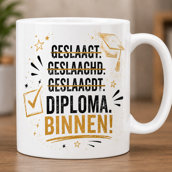 Geslaagd Diploma Binnen! Mok - Cadeau voor Geslaagden