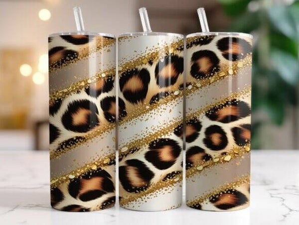 Leopard Print Gold Glitter Tumbler