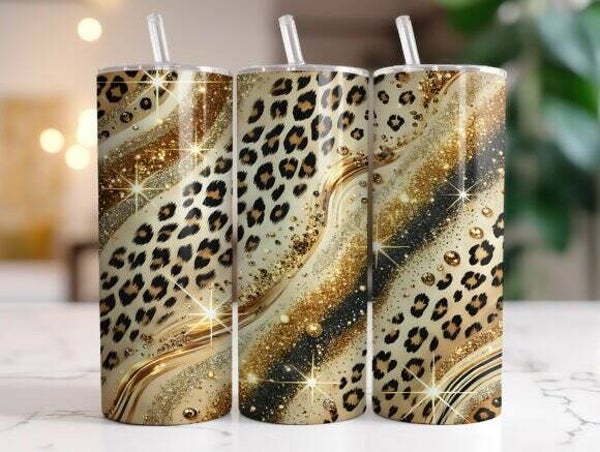 Luxury Gold Glitter Leopard Tumbler