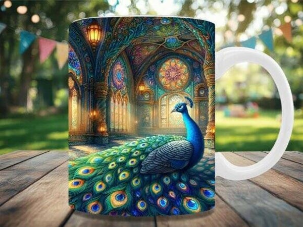 Stained Glass Peacock mok – Kleurrijke pauw