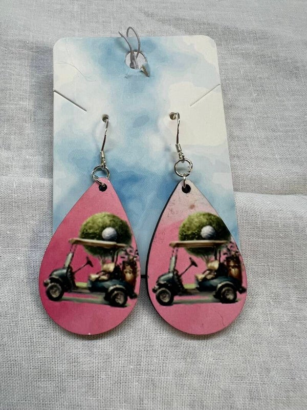 Golf Ear Rings with Sterling  Sliver Hoops