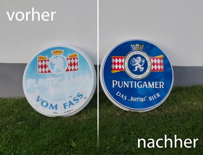 vorher nachher lichtwerbung markt allhau burgenland fm-design