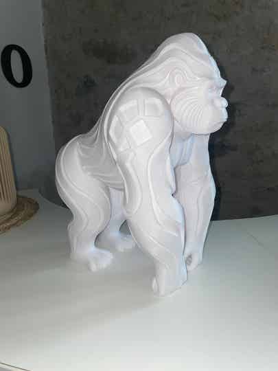 Sculpture “Hexa” Gorille – Design moderne blanc, création 3D artisanale