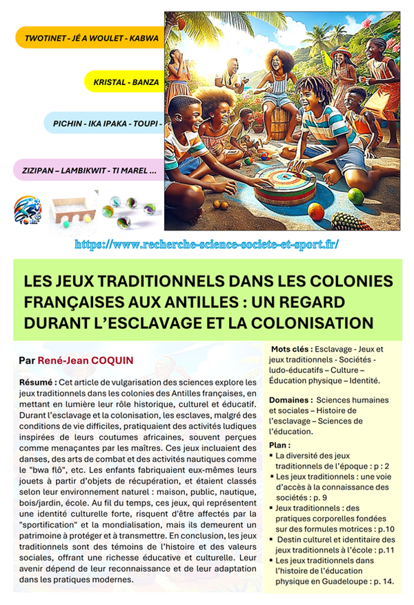 LES JEUX TRADITIONNELS DANS LES COLONIES FRANÇAISES AUX ANTILLES : UN REGARD DURANT L’ESCLAVAGE ET LA COLONISATION