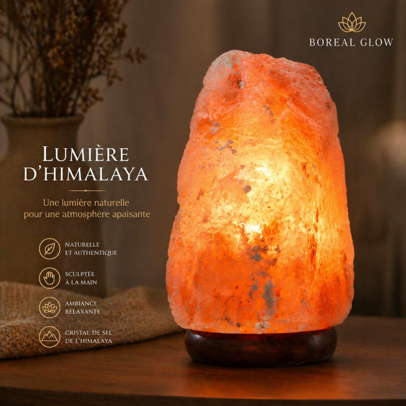 Lampe de Sel d’Himalaya Une lumière chaleureuse inspirée des éléments naturels Sculptée à la main à partir de cristal de sel naturel, chaque lampe possède une forme unique et authentique.  Sa lumière douce et enveloppante crée une atmosphère apaisante, id