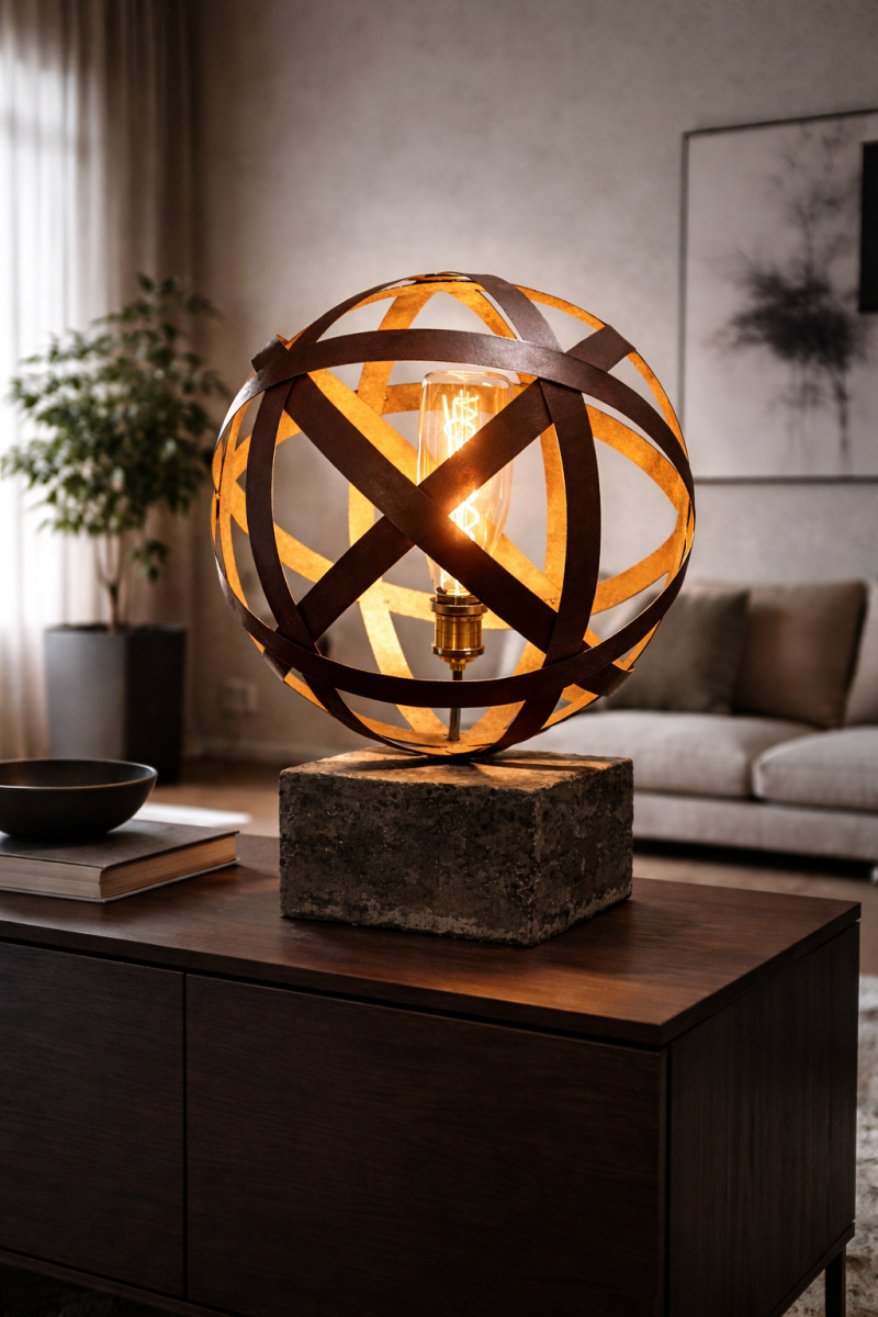 Lampe unique sphère métal ,beton