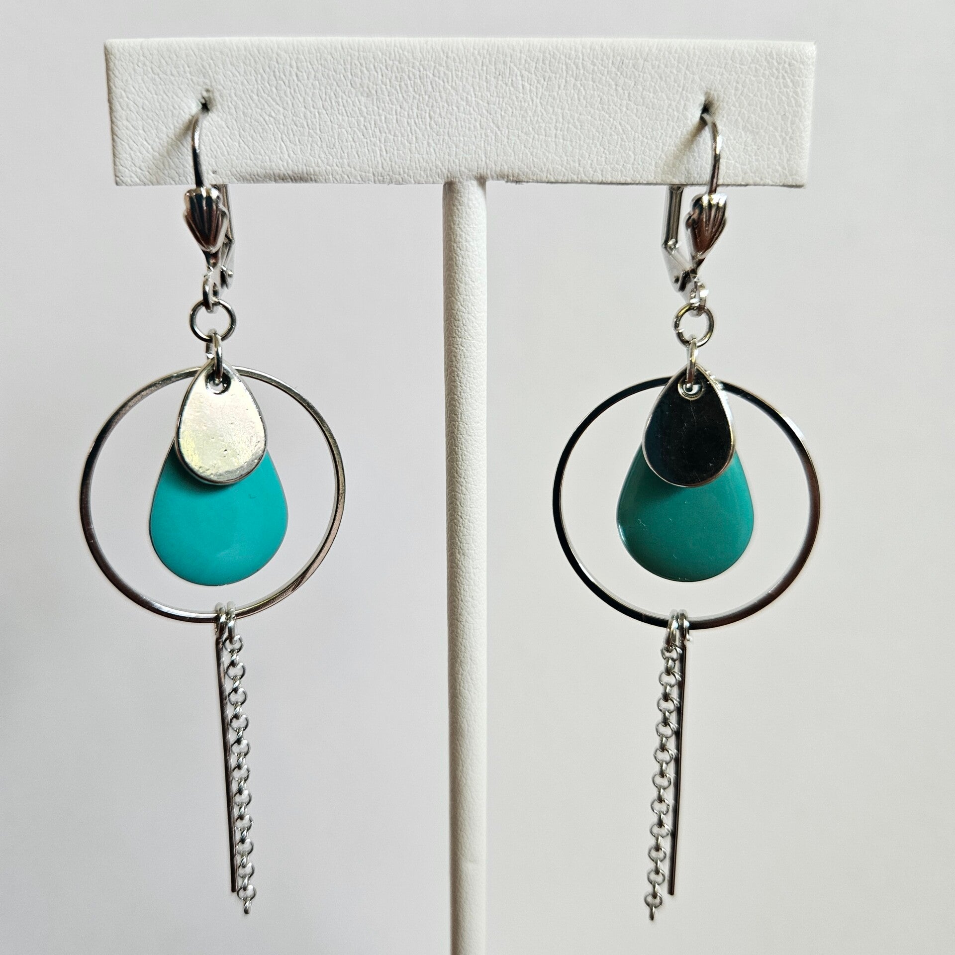 oorhangers 'LEJA' (dubbele druppel) (rhodium)