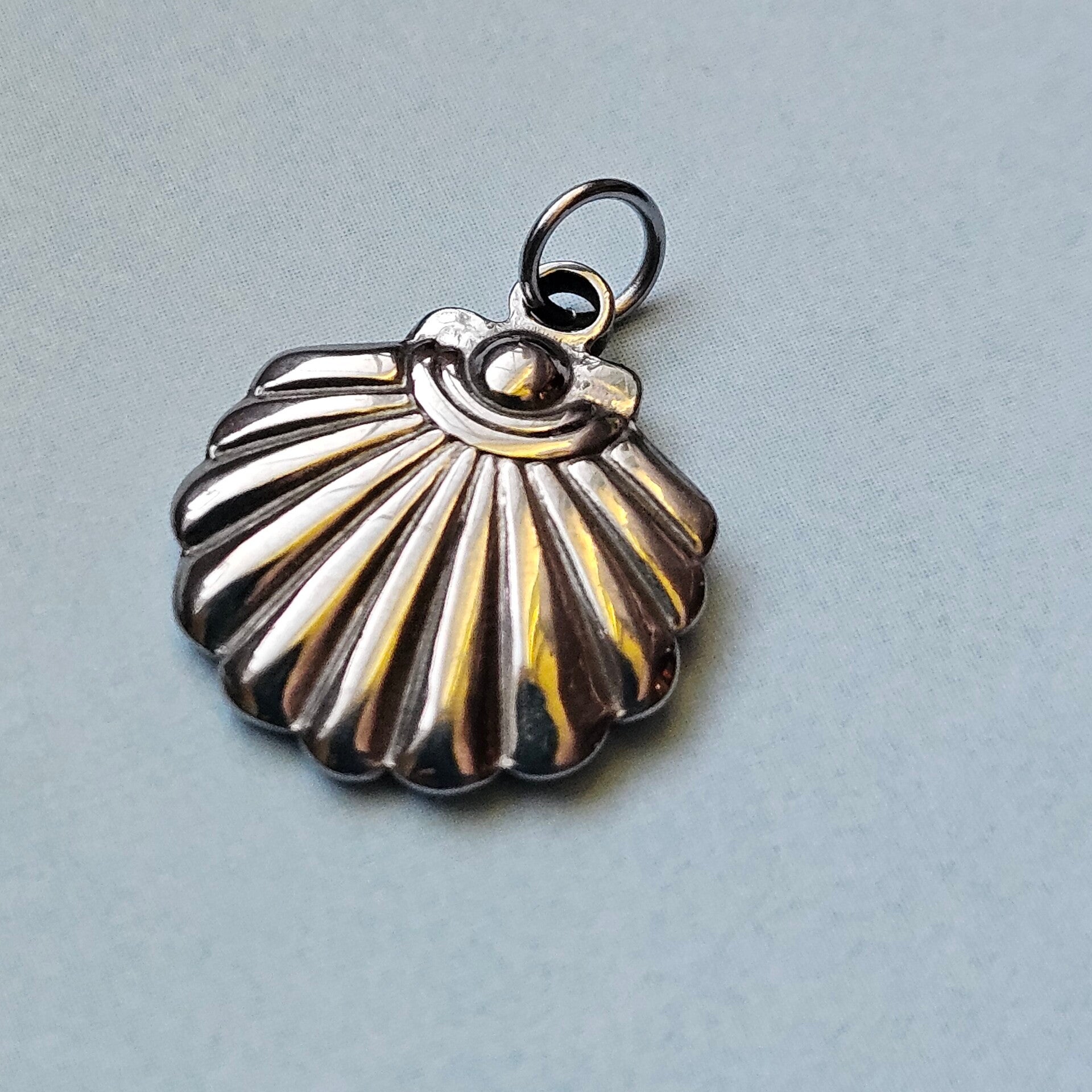 Mix&match roestvrijstalen bedeltje: L ronde schelp  per stuk (zilverkleur)