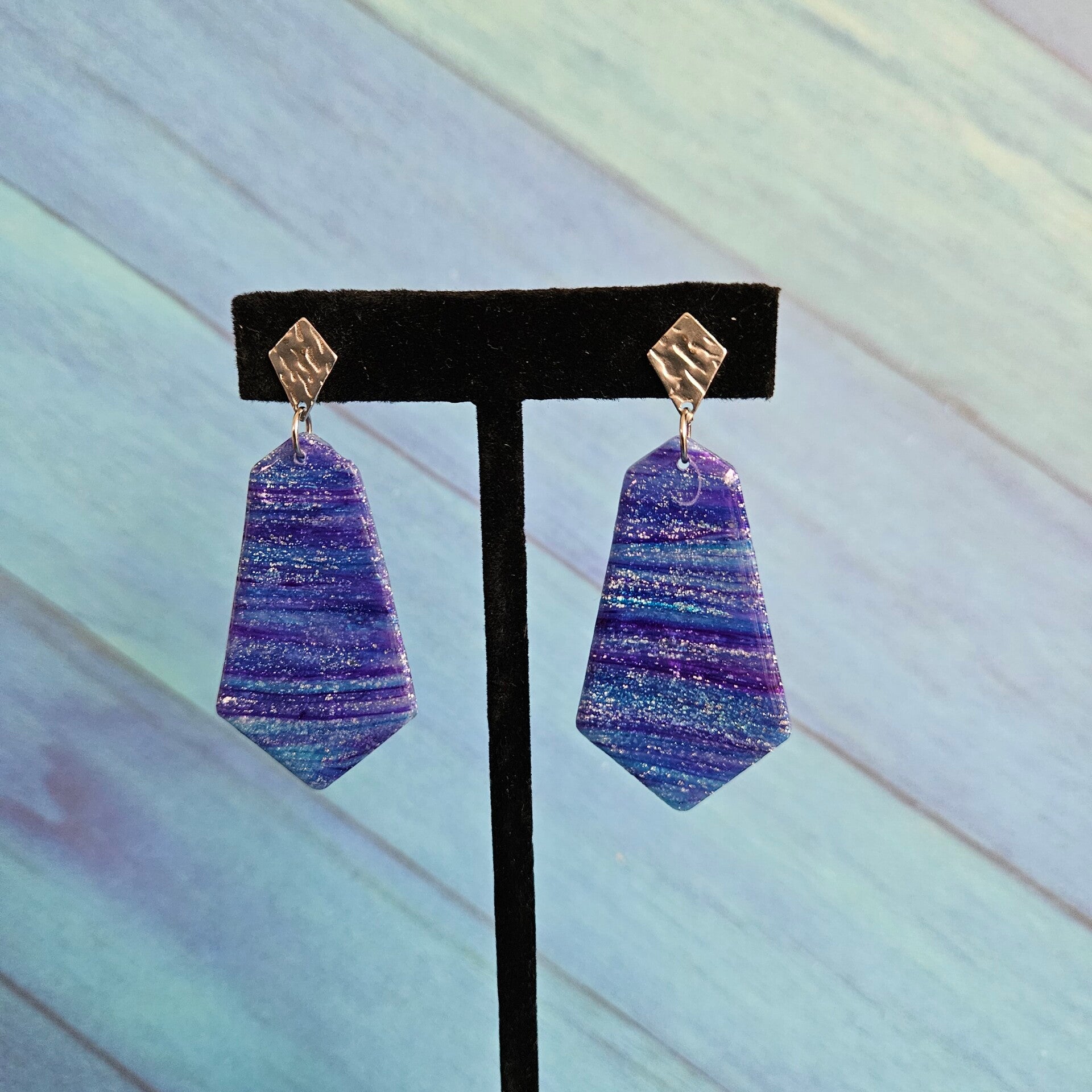 grote oorhangers diamant met zilverkleurige RVS studs (PMK Nungwi-twilight)