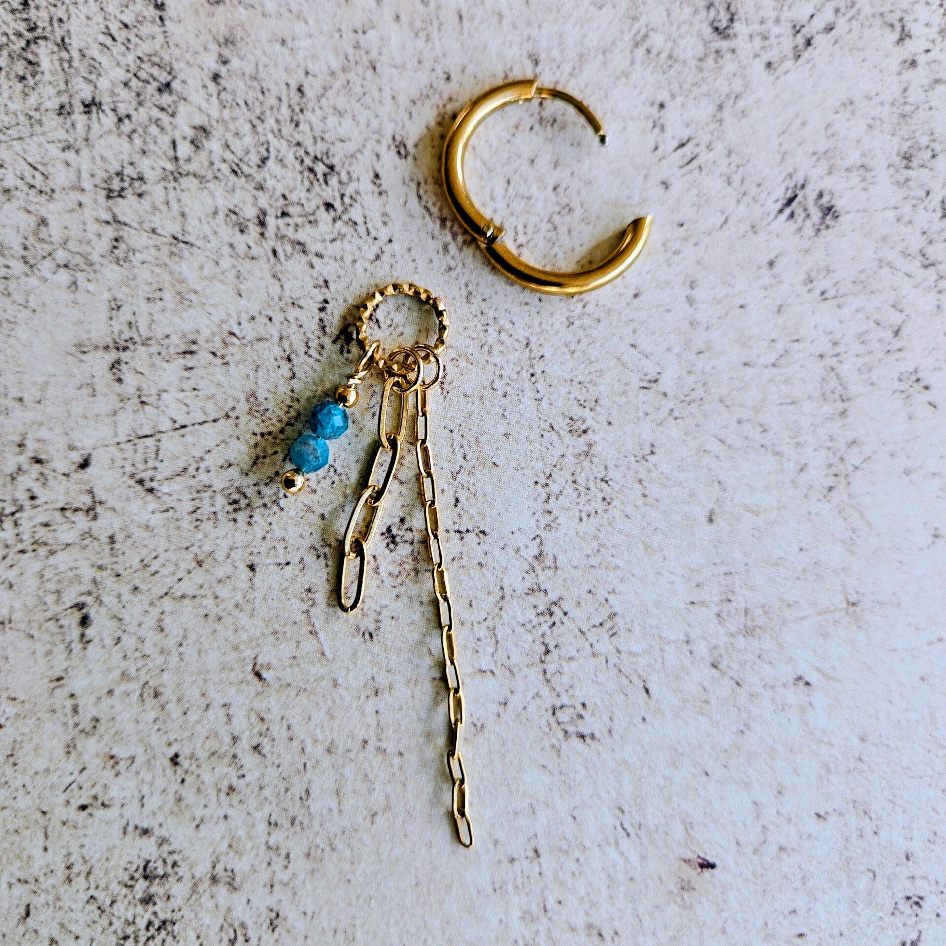 Mix&match bedel trio: 2 sliertjes (RVS schakelkettingen) en 1 bedel van 2edelsteentjes (per stuk) (excl. oorring)