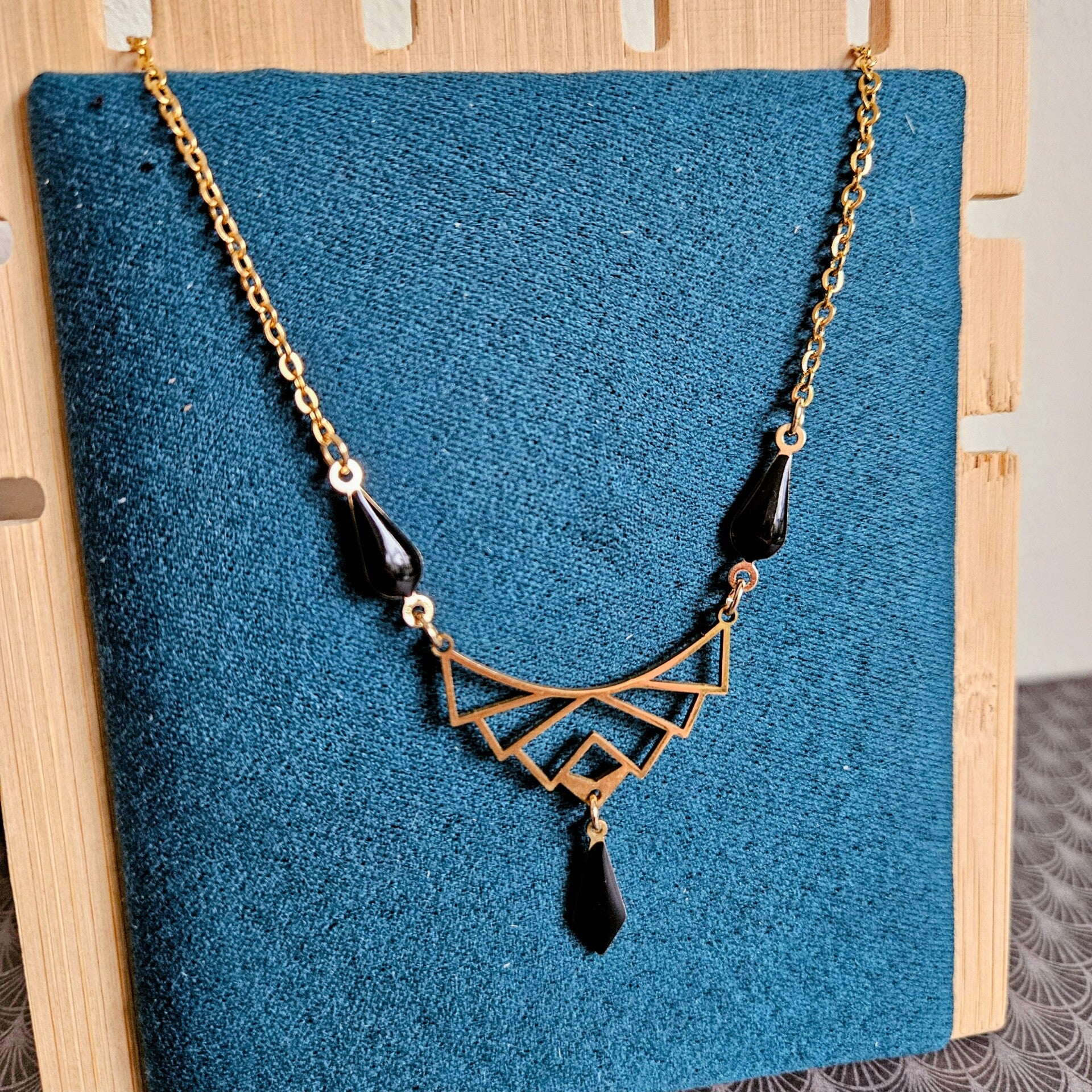 onderbroken halsketting (RVS) art nouveau model 3 (verstelbaar in lengte) (emaille, goud)