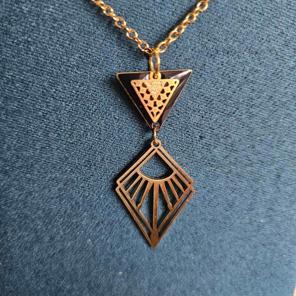 halsketting (RVS) art nouveau model 10  (emaille, goud) 45cm