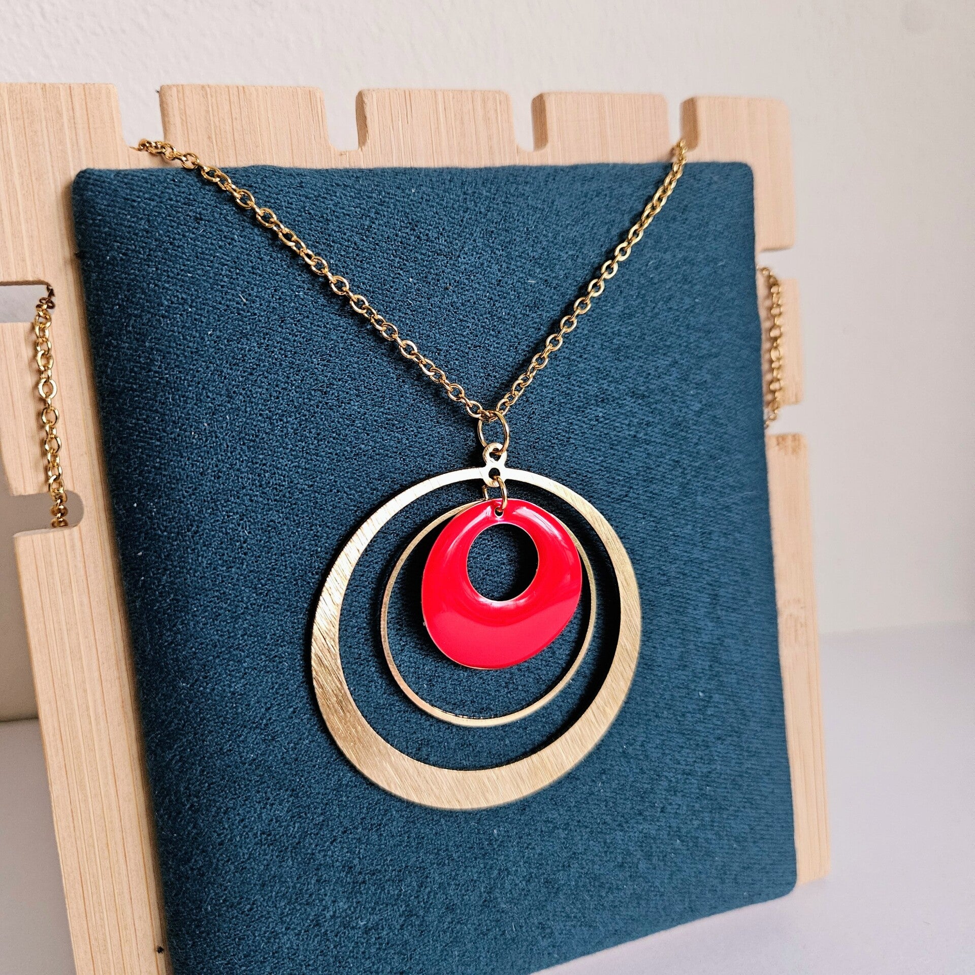 halsketting (RVS) art nouveau model 8 XL statement ronde donut  (emaille, goud) 45cm