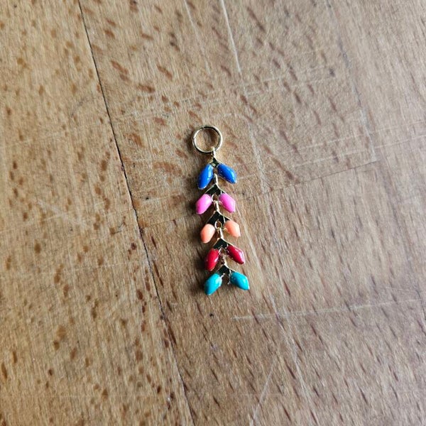 Mix&match emaillen bedeltje: chevron 5 schakels multicolor A (RVS) goudkleurig - per stuk