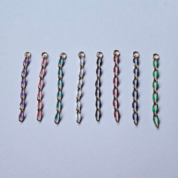 Mix&match bedel: sliertje L-schakelketting met emaillen streepjes RVS (9x4mm schakels) goudkleurig (per stuk) (excl. oorringen)