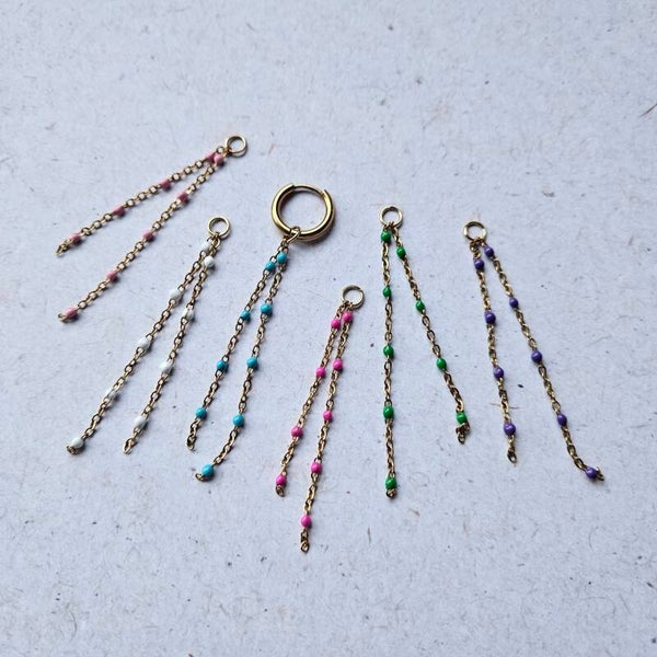 Mix&match bedel: duo sliertjes L RVS ketting met emaillen minibolletjes - goudkleurig (per stuk) (excl. oorringen)