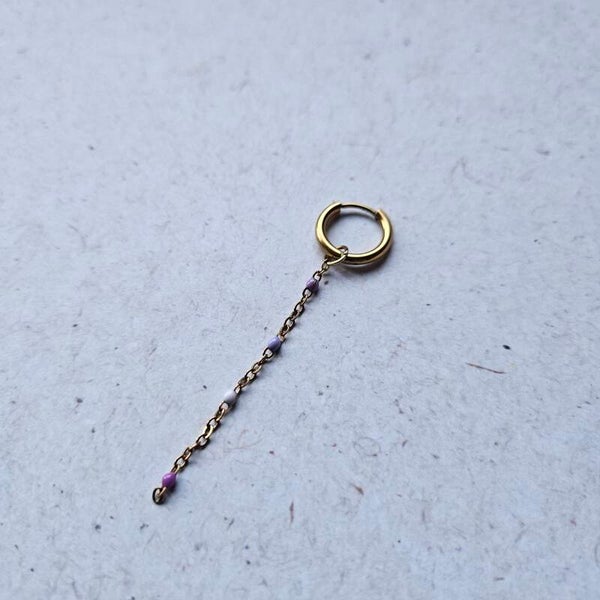 Mix&match bedel: sliertje RVS ketting met 4 emaillen minibolletjes multicolor paars en wit - goudkleurig (per stuk) (excl. oorringen)