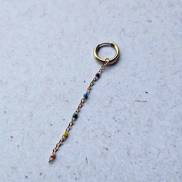 Mix&match bedel: sliertje RVS ketting met 5 emaillen minibolletjes multicolor A - goudkleurig (per stuk) (excl. oorringen)