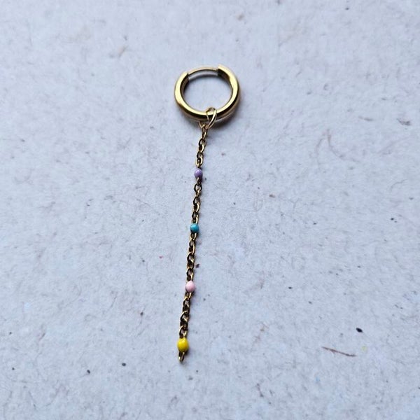 Mix&match bedel: sliertje RVS ketting met 4 emaillen minibolletjes multicolor C - goudkleurig (per stuk) (excl. oorringen)