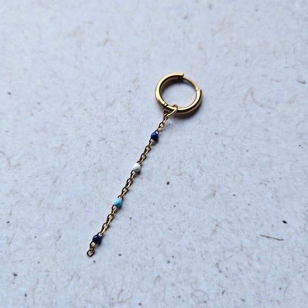 Mix&match bedel: sliertje RVS ketting met 4 emaillen minibolletjes multicolor blauw - goudkleurig (per stuk) (excl. oorringen)