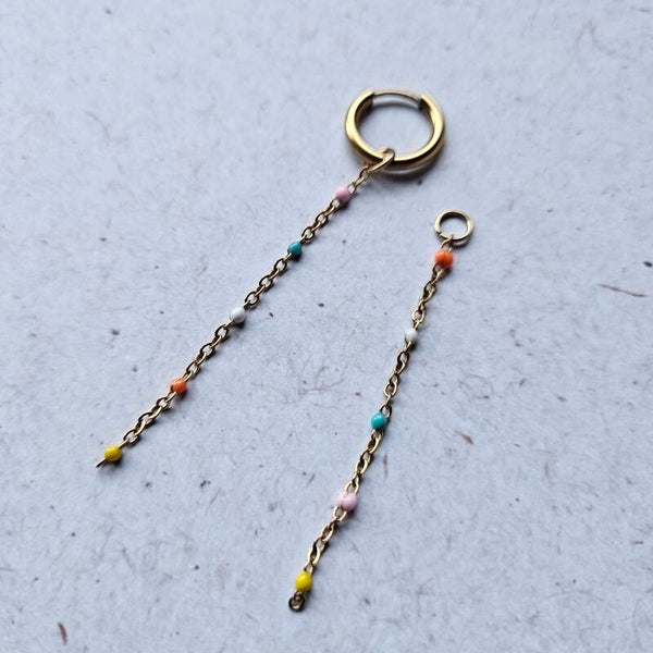 Mix&match bedel: sliertje RVS ketting met 5 emaillen minibolletjes multicolor B - goudkleurig (per stuk) (excl. oorringen)