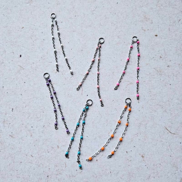 Mix&match bedel: duo sliertjes L RVS ketting met emaillen minibolletjes - zilverkleurig (per stuk) (excl. oorringen)