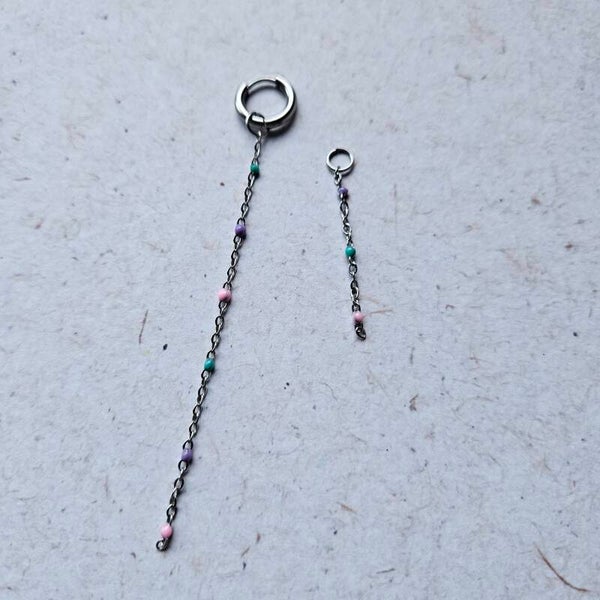 Mix&match bedel: sliertje RVS ketting met 3 of 6 emaillen minibolletjes multicolor pastel - zilverkleurig (per stuk) (excl. oorringen)