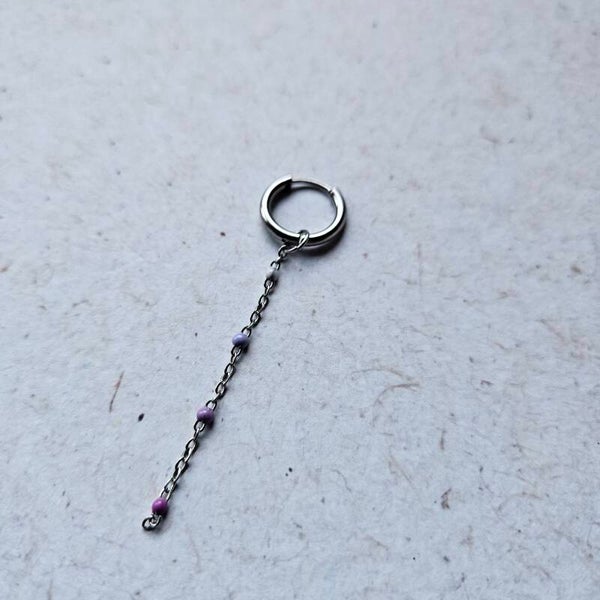 Mix&match bedel: sliertje RVS ketting met 4 emaillen minibolletjes multicolor paars en wit - zilverkleurig (per stuk) (excl. oorringen)