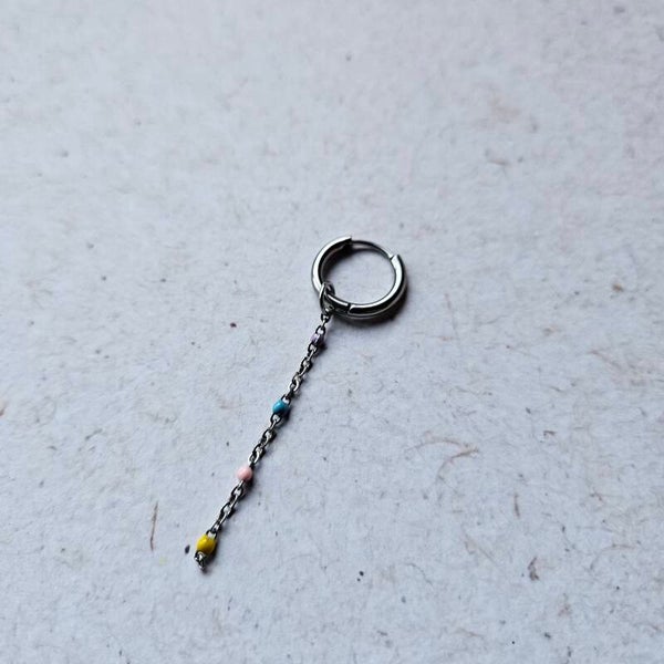 Mix&match bedel: sliertje RVS ketting met 4 emaillen minibolletjes multicolor C - zilverkleurig (per stuk) (excl. oorringen)