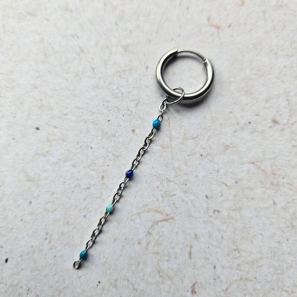 Mix&match bedel: sliertje RVS ketting met 4 emaillen minibolletjes multicolor blauw - zilverkleurig (per stuk) (excl. oorringen)