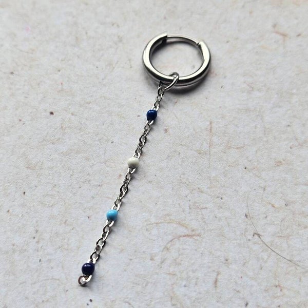 Mix&match bedel: sliertje RVS ketting met 4 emaillen minibolletjes multicolor blauw en wit - zilverkleurig (per stuk) (excl. oorringen)