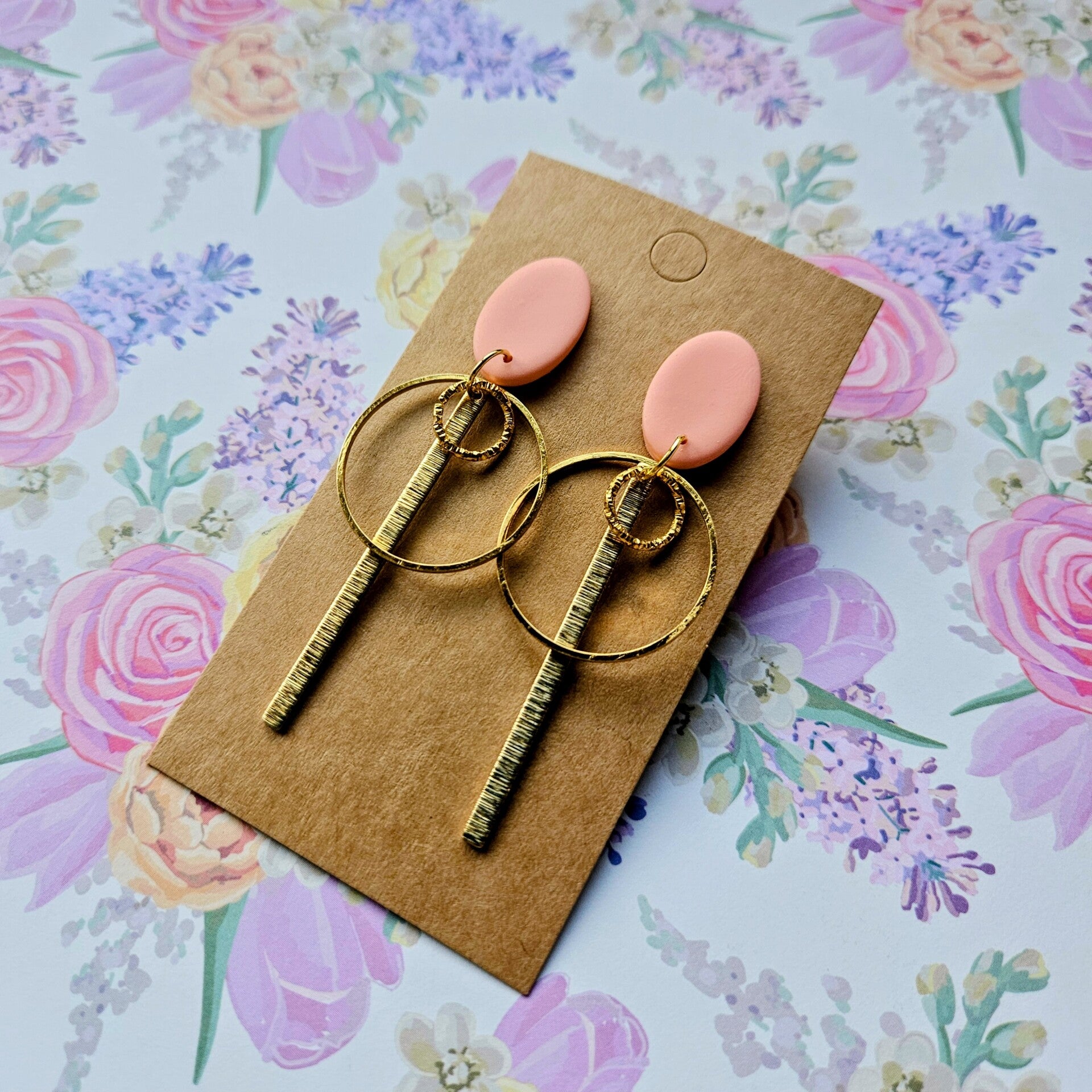 lange oorhangers met ovalen studs, 2 ronde cirkels en smal staafje (RVS oorstekers) (PMK Rio Lagartos) - meerdere kleuren (pastel)