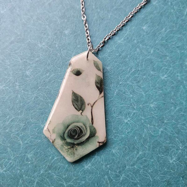 halsketting diamant L (PMK English cottage - green roses) met goudkleurige RVS Franse oorhaakjes