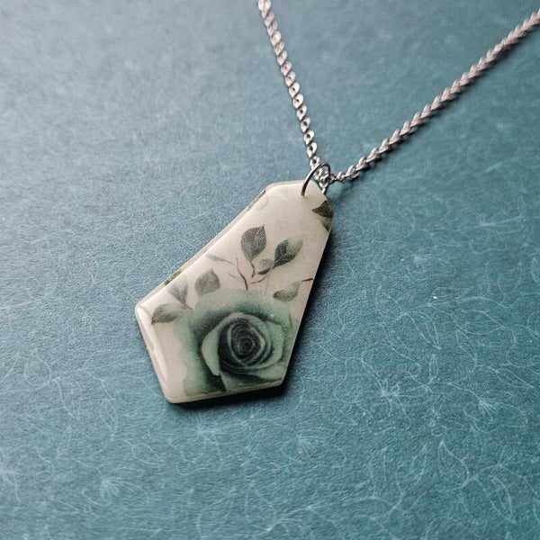 halsketting diamant M (PMK English cottage - green roses) met goudkleurige RVS Franse oorhaakjes