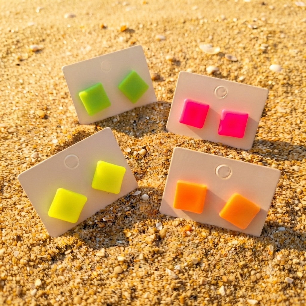 oorstuds vierkant M (PMK Berlin neon) (geschikt vr Clay&combo Paulette) mat (RVSstekers)
