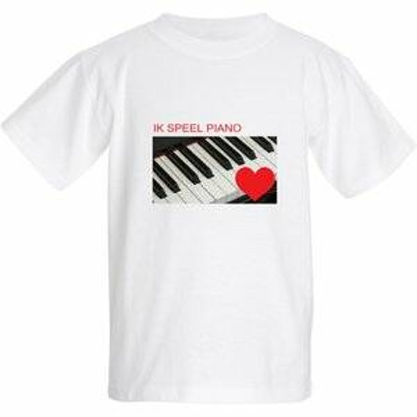 Kinder-T-shirt: IK SPEEL PIANO + HARTJE