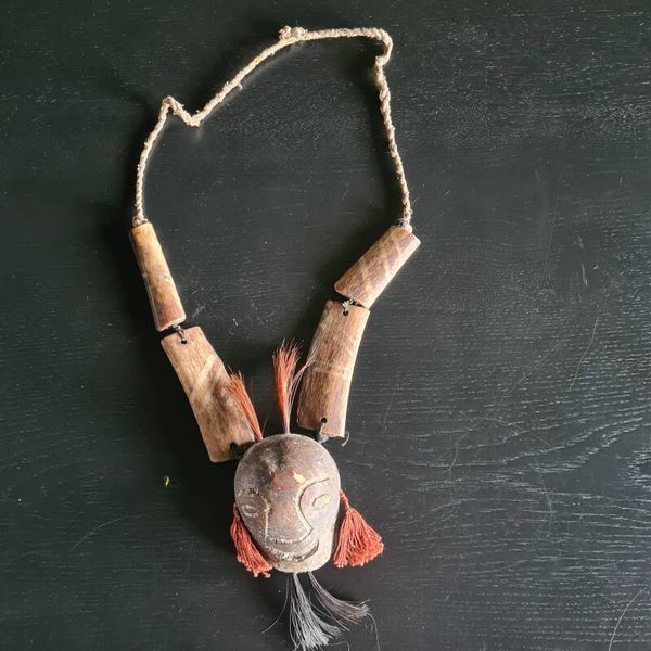 Authentic Konyak Wood Trophy Head Beaded Necklace  (#732)