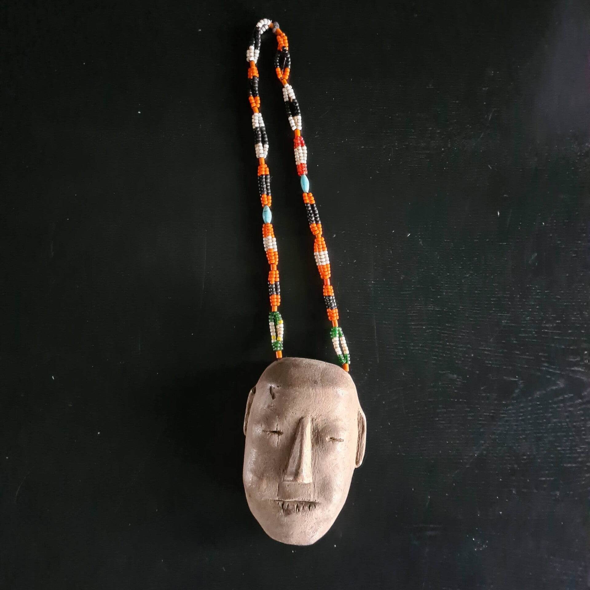 Antique Naga Tribal Bead Necklace with wooden Head (#702)